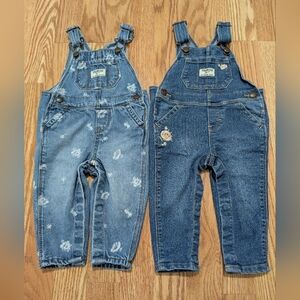 OshKosh B'gosh Floral and Classic Denim Baby Girl Overalls 9 Months